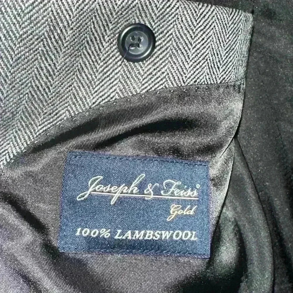 Joseph & Feiss Gold Men’s Blazer Lambswool Gray Herringbone Sport Coat Size L - Picture 4 of 7